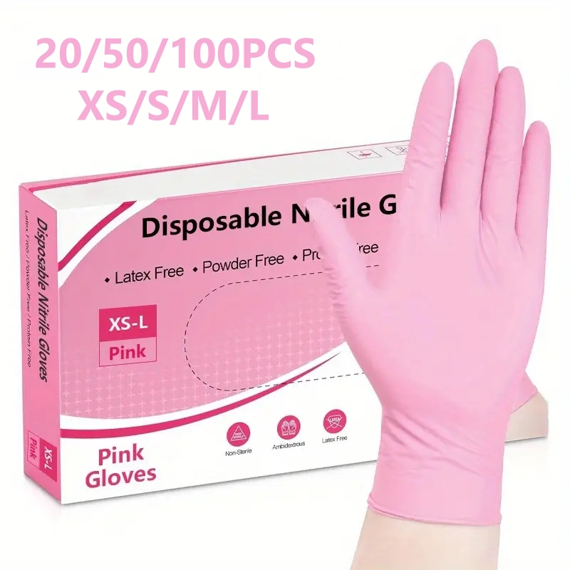 Latex Disposable Glove - 20/50/100PCS Pink Nitrile Disposable Gloves Powder