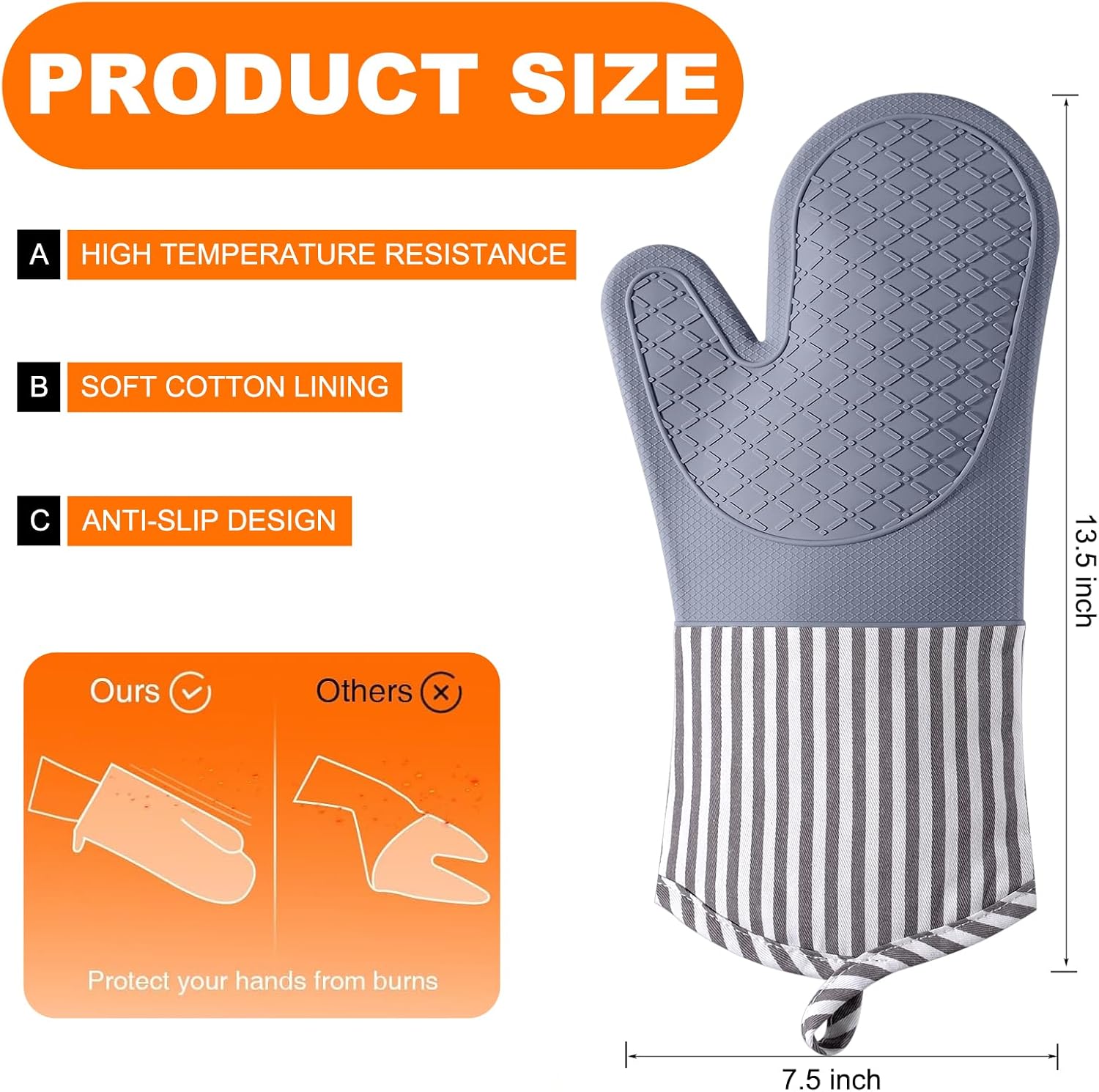 Silicone Oven Mitts, 500°F Hea - مراجعة Heat Resistant Glove وسعره
