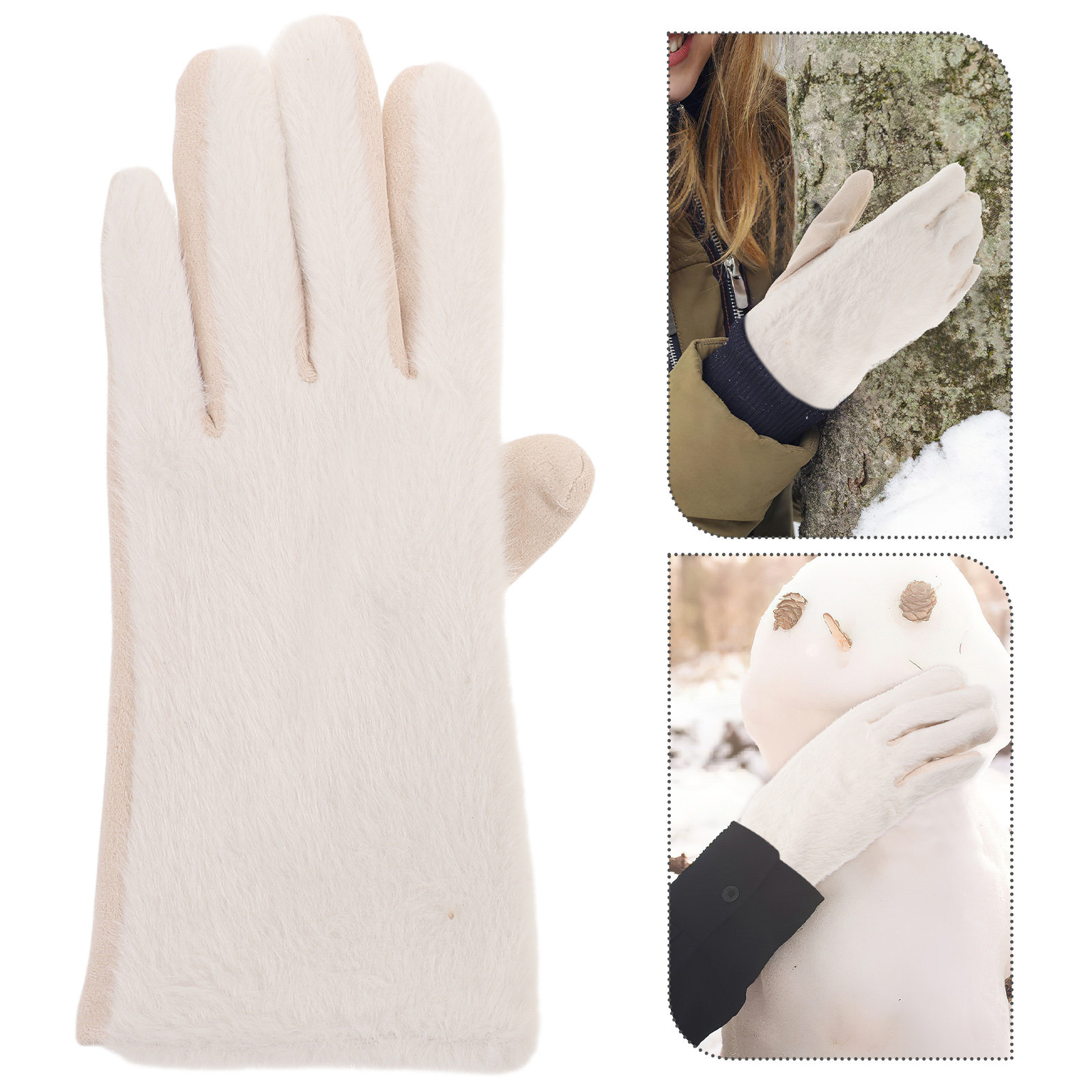 1Pair Fashion White Women Warm - مراجعة Winter Glove Insulated وسعره