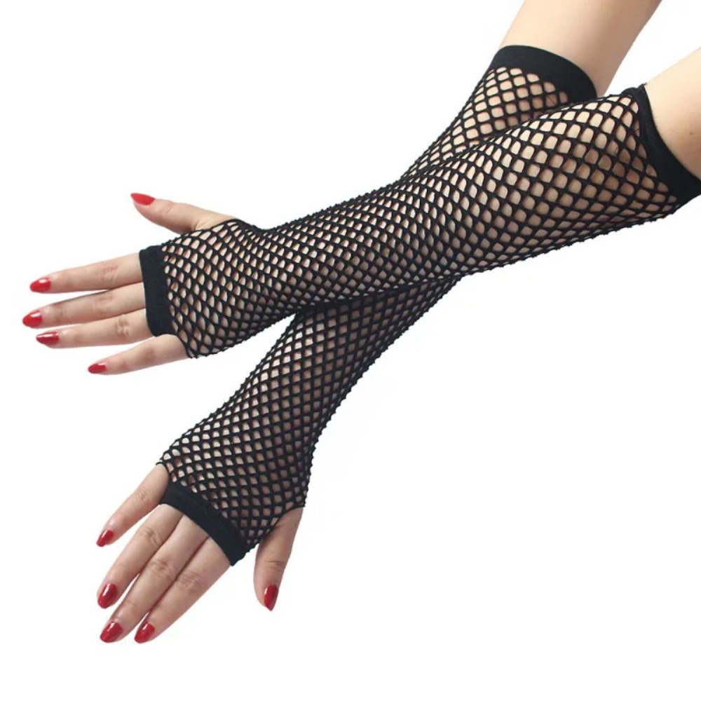 Women Neon Fishnet Long Finger - مراجعة Fingerless Glove Knit وسعره