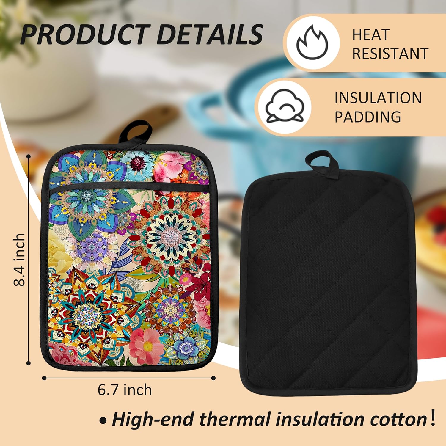 Boho Floral Oven Mitts Set, Vi - مراجعة Heat Resistant Glove وسعره