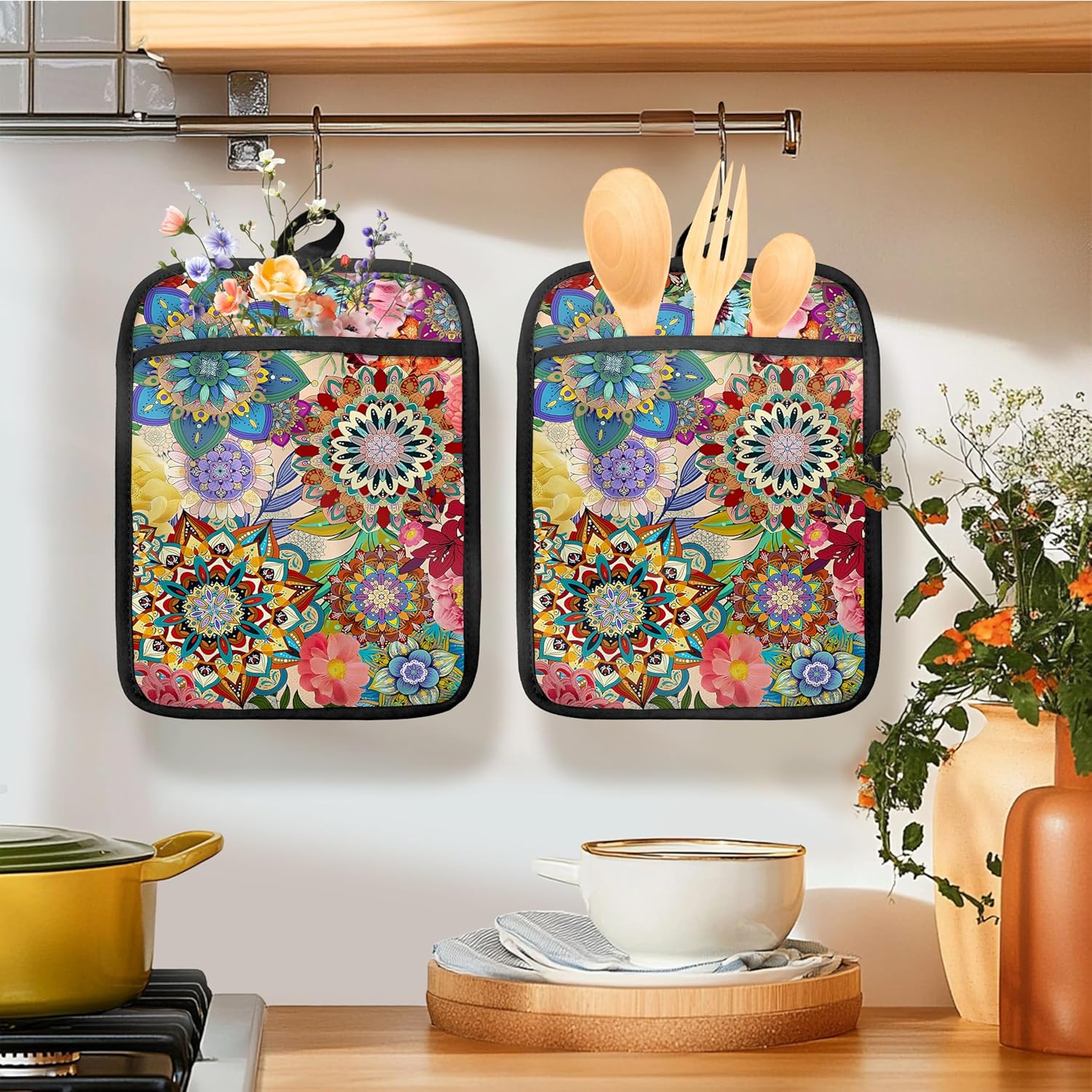Boho Floral Oven Mitts Set, Vi - مراجعة Heat Resistant Glove وسعره