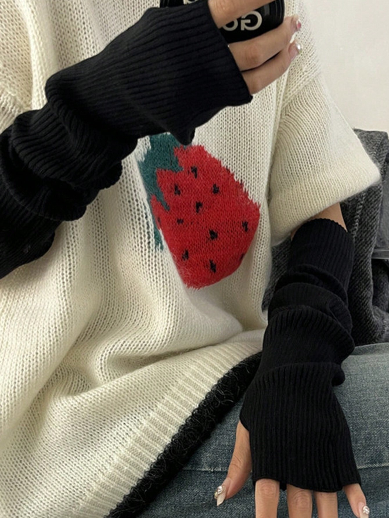 Black Fingerless Knitted Glove - مراجعة Fingerless Glove Knit وسعره