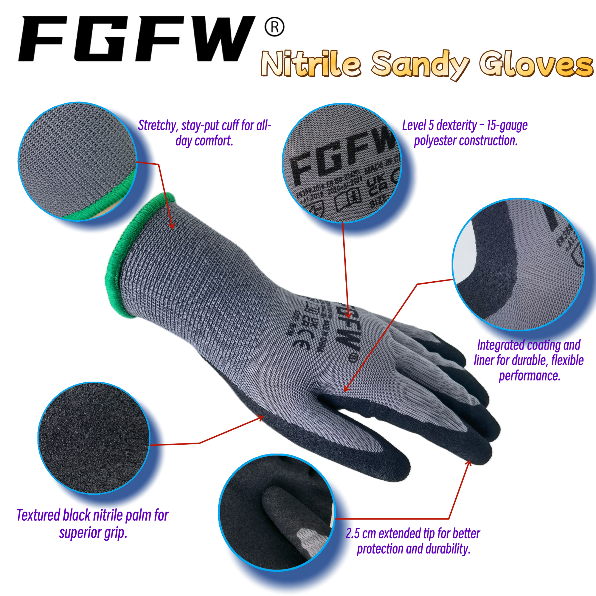 FGFW 10 Pairs Gray Nitrile San - مراجعة Nitrile Mechanic Glove وسعره