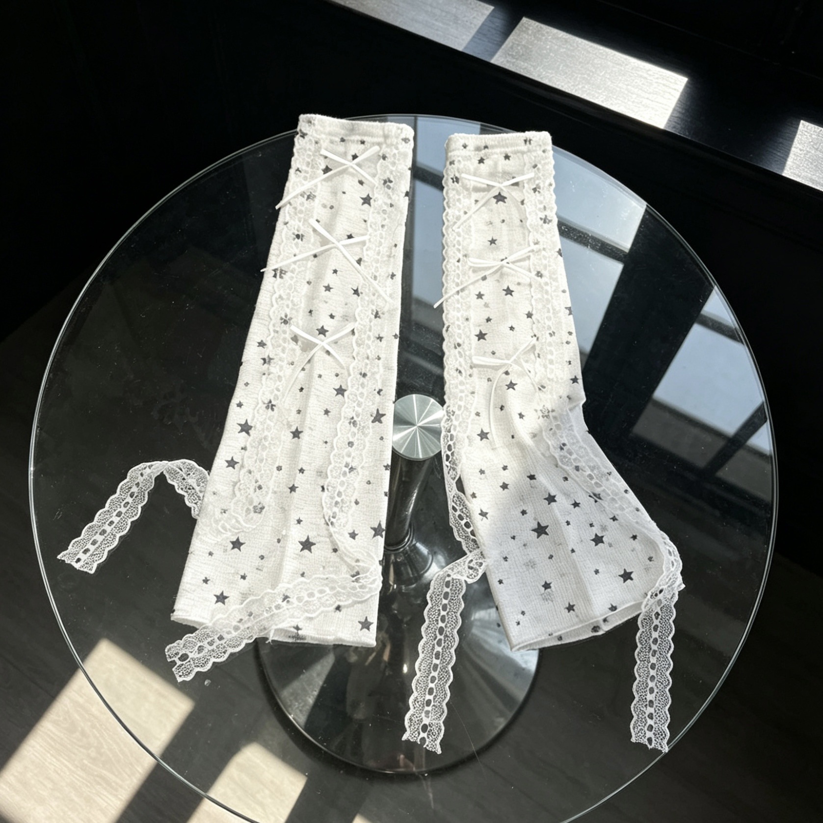 Kawaii Star Print Lace Arm Sle - مراجعة Fingerless Glove Knit وسعره