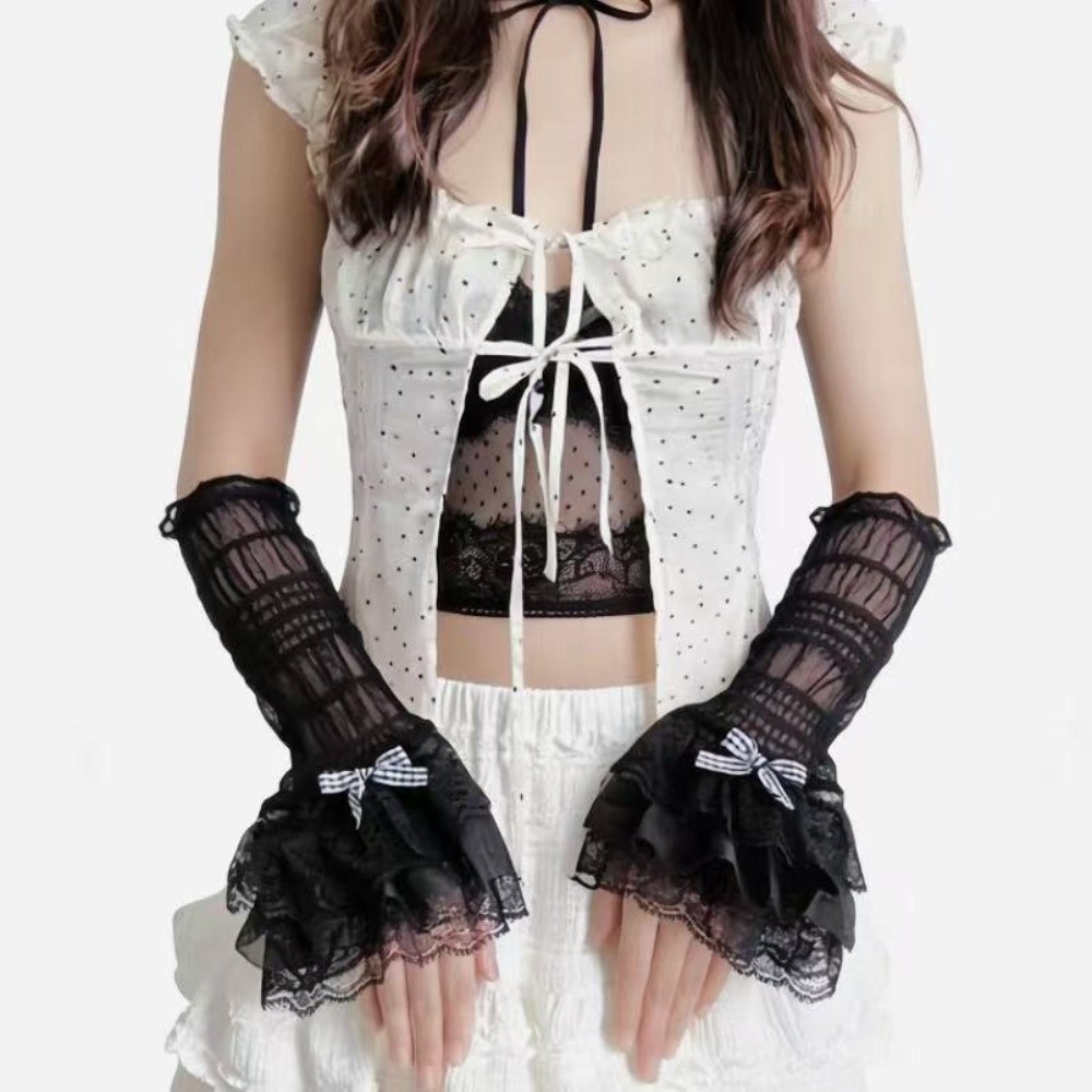 1 Pair Thin Lace Lace Arm Slee - مراجعة Fingerless Glove Knit وسعره